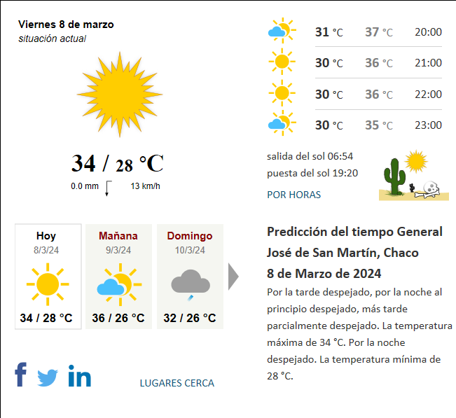 Tiempo General Jos de San Mart n Chaco Argentina Hoy actual